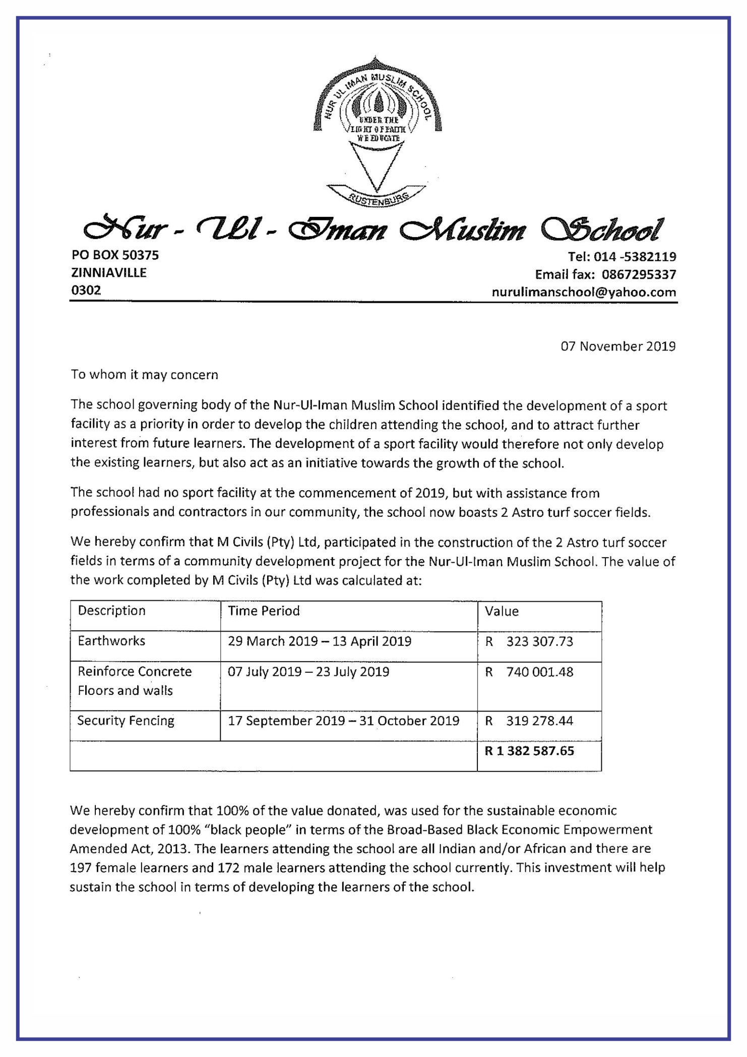 Letter Involvment M Civils :: Community Involvement